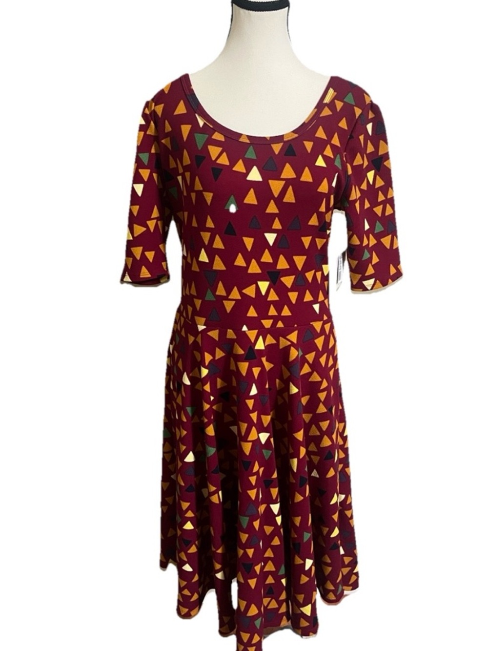 LuLaRoe Dress Sz XL NICOLE Geometric Print A-Line/Fit&Flare Mid Length Sleeves